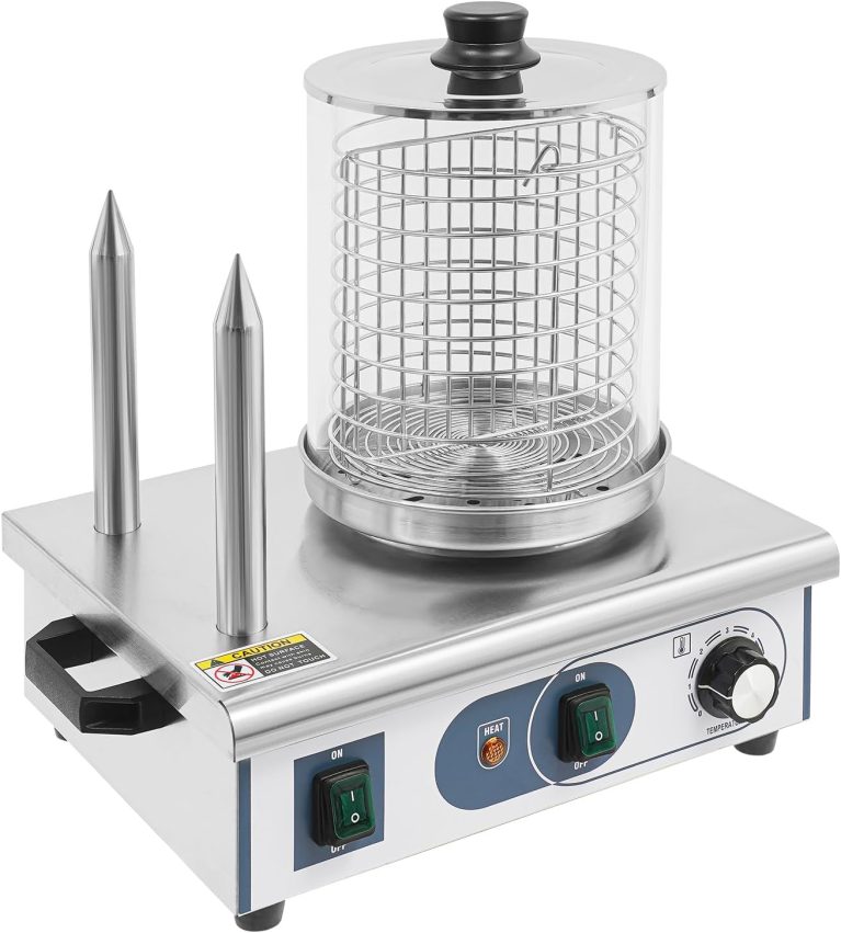 Donened - Machine à hot dogs, réchauffeur de saucisses grecques, 3 broches, régulateur de température 0~85℃, cage en acier inoxydable : Ø 16 cm, boîtier en acier inox, fourneau professionnel