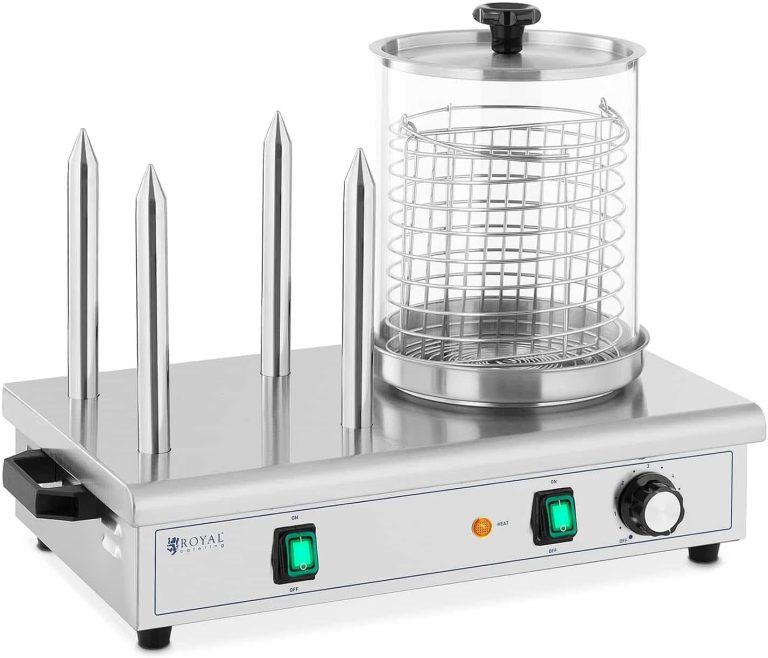 Royal Catering RCPHW 550 Machine À Hotdog Professionnelle Appareil Professionnel Chauffe-Saucisse Pain 4 Piques Plots 650 W